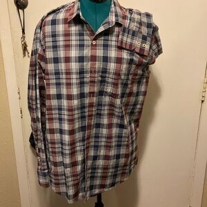 Vintage Van Heusen Button up Oxford Shirt long sleeves Med navy /maroon plaid